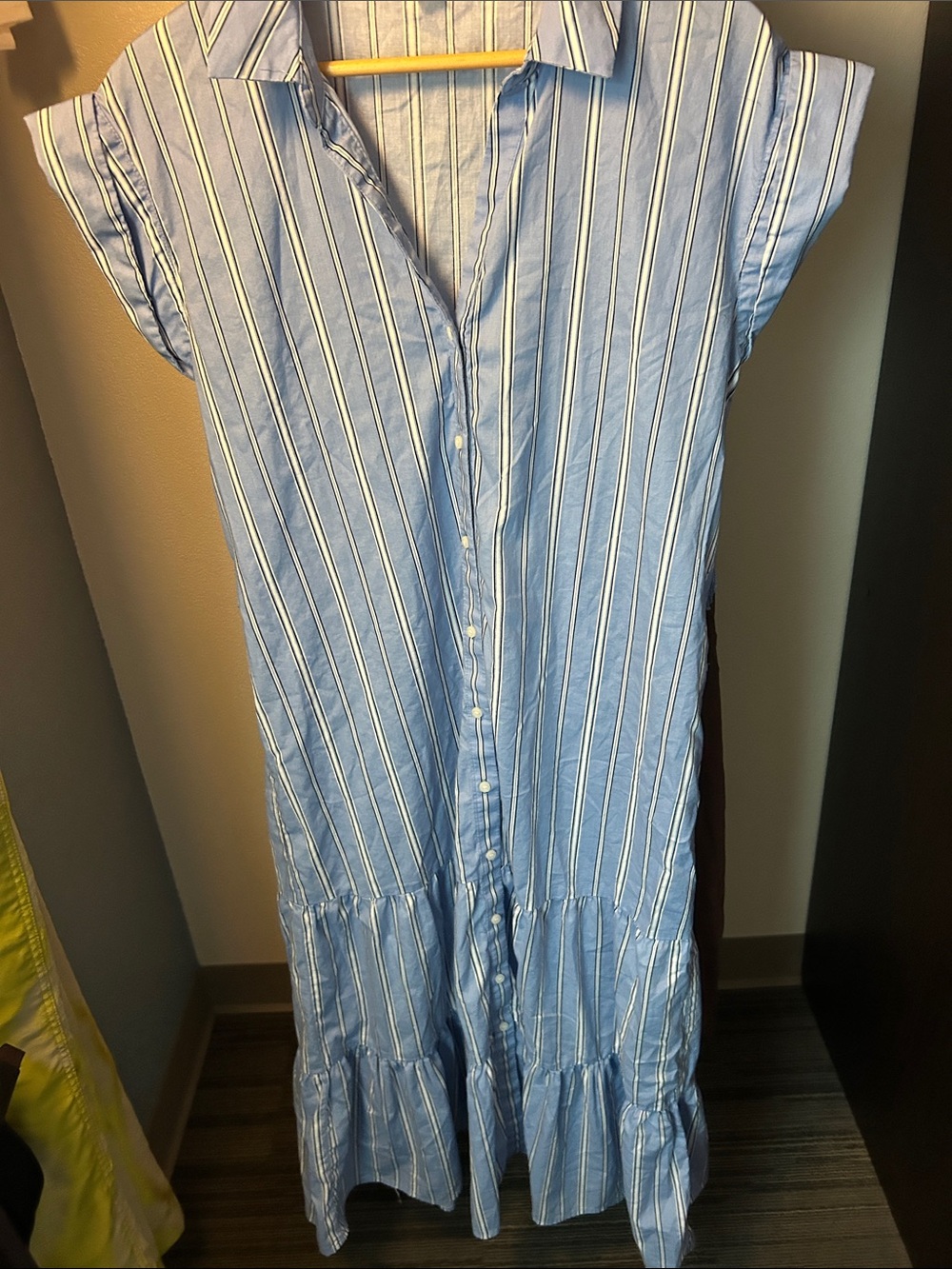 Tommy Hilfiger Blue and White Striped Button-Front Casual Dress